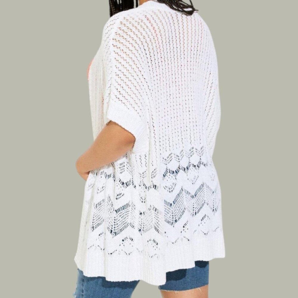 Torrid Open Stitch White Cardigan Poncho Sweater Short Sleeves 3/4 = 22/24 NWT - Picture 1 of 16